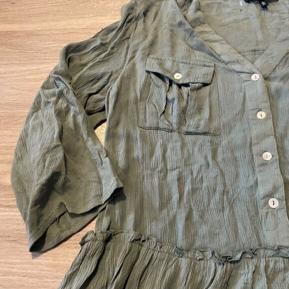 Derek Heart green rayon button front pullover women's shirt size large - Picture 3 of 8